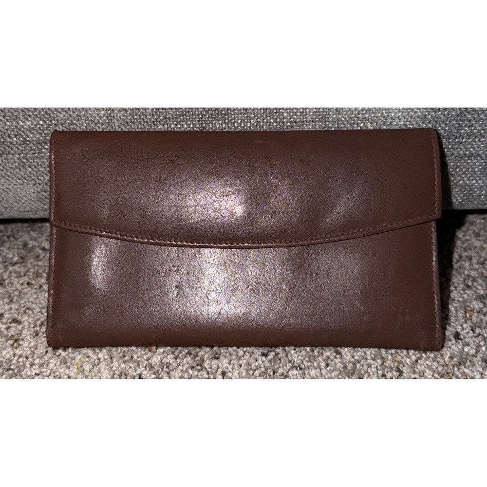 Vintage Michael Rome for Maxene Genuine Leather Brown Checkbook Wallet Organizer